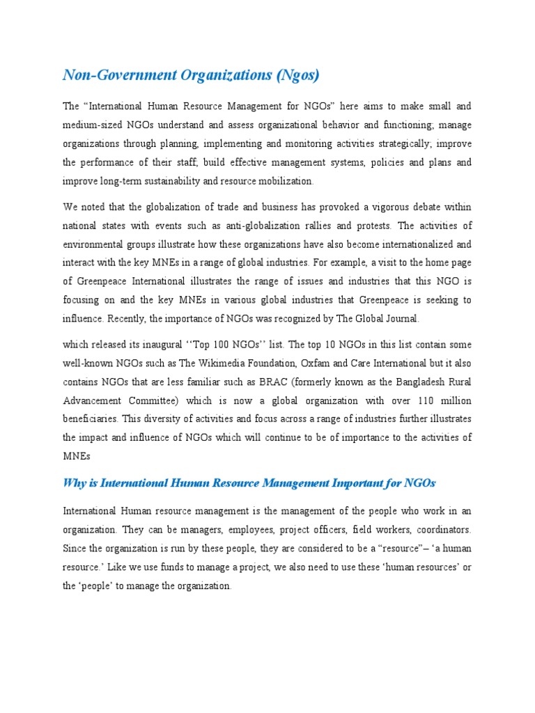 NGO HR Management & Global Challenges | PDF | Non Governmental ...