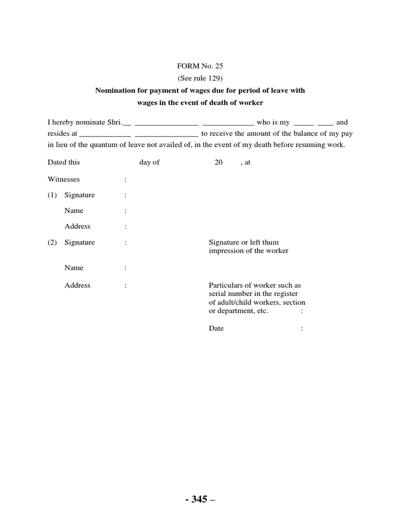 Nomination for Wage Payment on Death | PDF