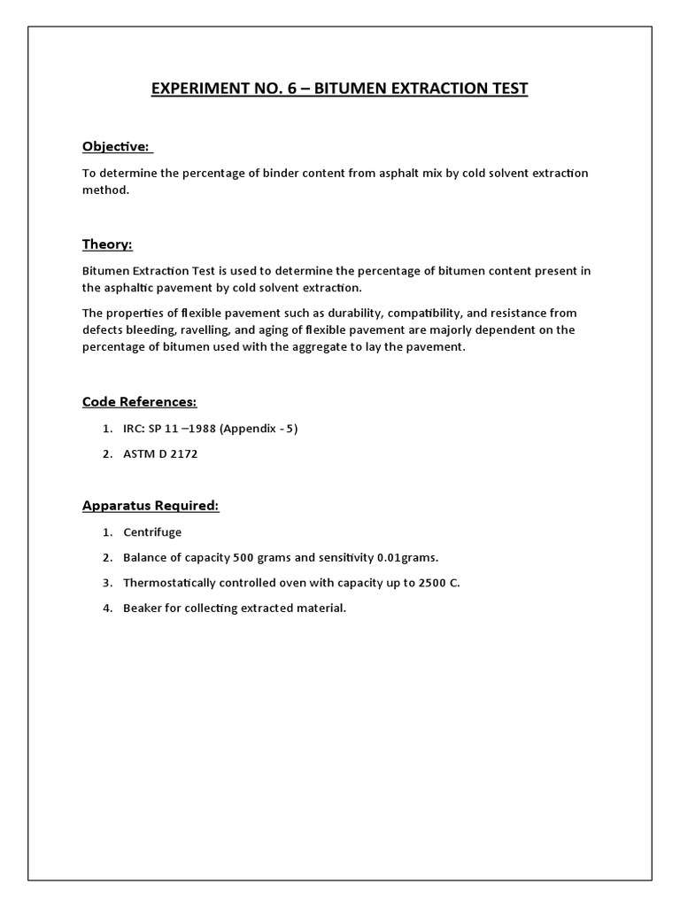 Bitumen Extraction Test Procedure | PDF | Asphalt | Road Surface