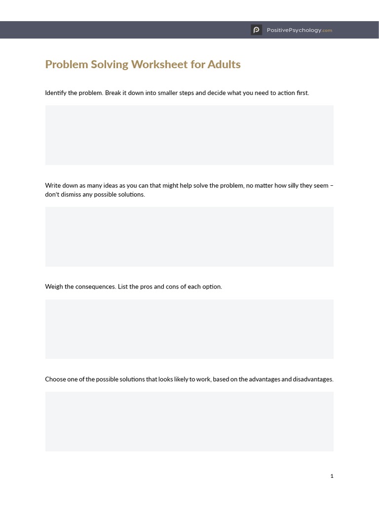 Problem Solving Worksheet For Adults: Positivepsychology | PDF
