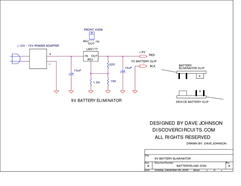 A Simple 9V Battery Eliminator Circuit Using the LM317T Voltage