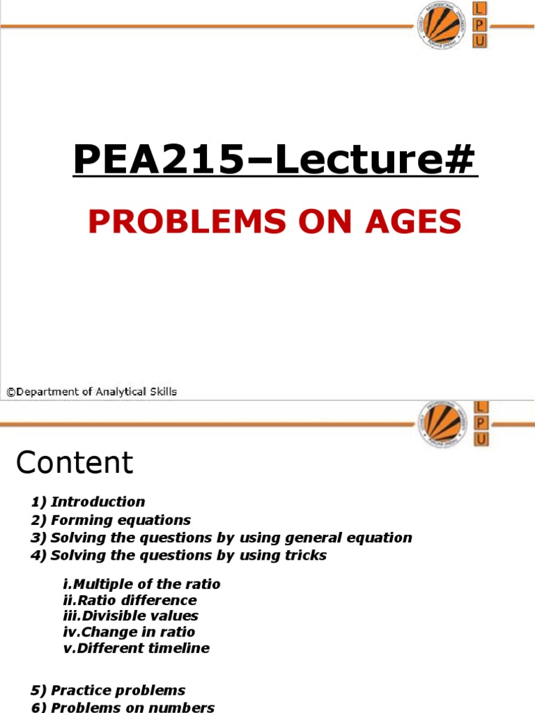 Age Problems: Equations & Tricks | PDF | Equations | Mathematical Concepts