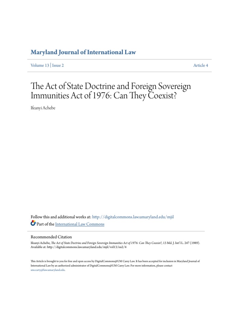 The Act of State Doctrine and Foreign Sovereign Immunities Act of PDF