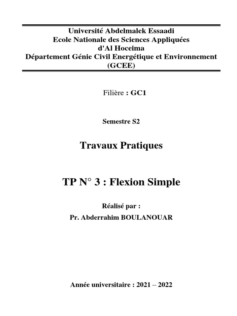 Module de flexion TP sur poutres PDF Flexion (matériau) Module — free download