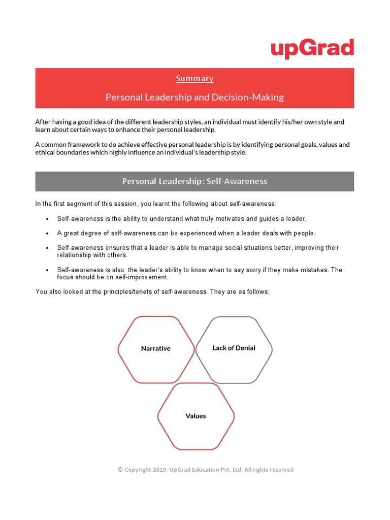 Summary of Personal Leadership & Decision Making | PDF | Leadership ...