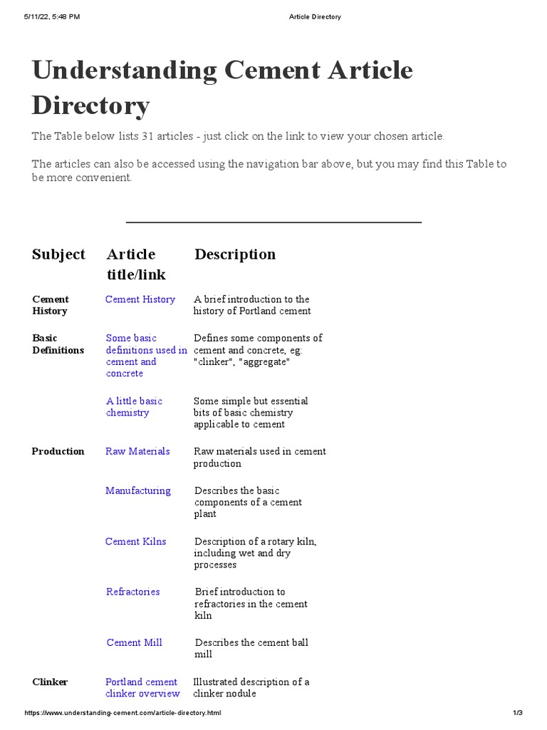 Understanding Cement Article Directory: Subject Article Title/link ...