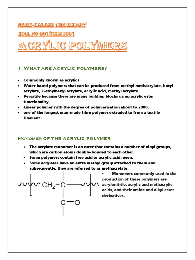 What Are Acrylic Polymers?: Monomer | PDF | Polymers | Poly(Methyl ...