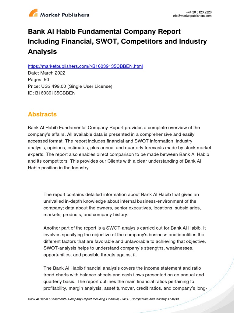 Bank Al Habib Company Overview Report | PDF | Swot Analysis | Banks