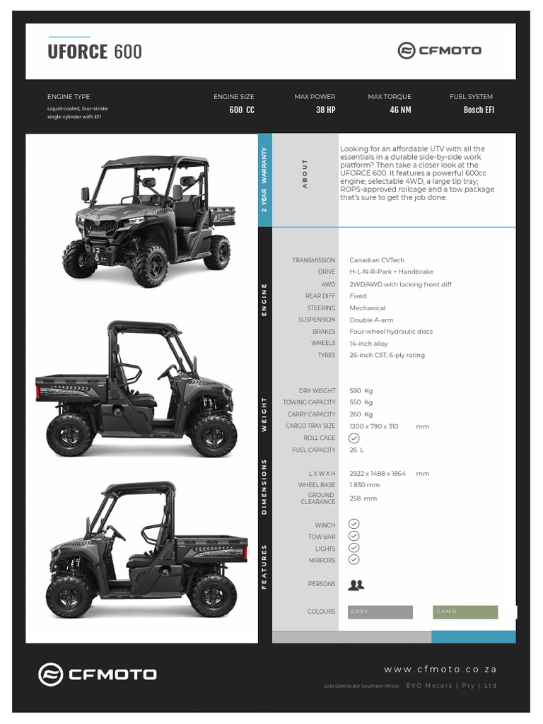 UFORCE 600 Specifications and Features | PDF | Four Wheel Drive | Car