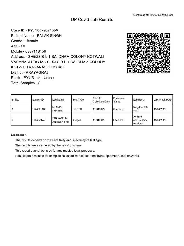Lab Results 79031550 | PDF