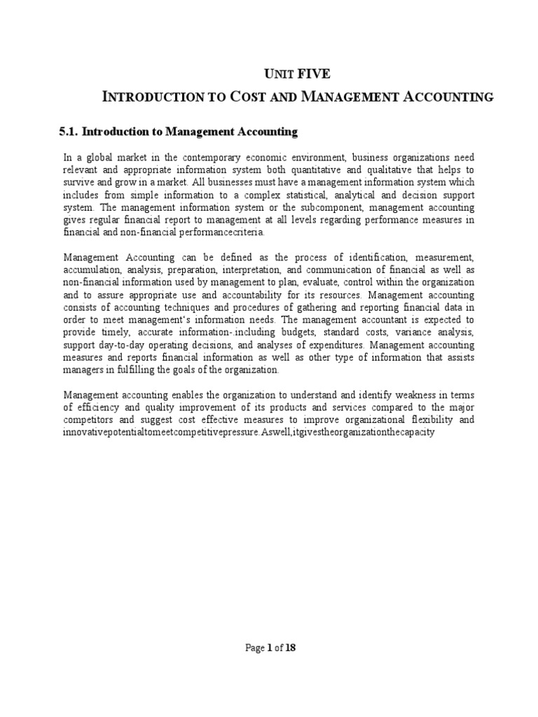 Chapter-5 INTRODUCTION TO COST AND MANAGEMENT ACCOUNTING | PDF ...