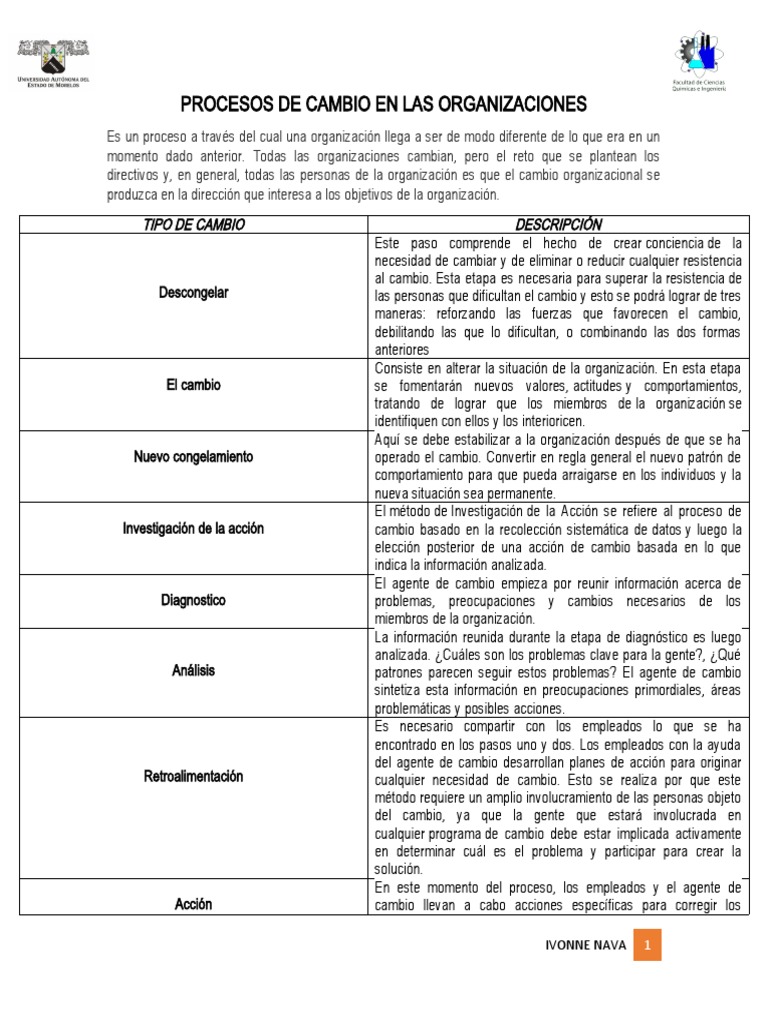 Procesos de Cambio en Las Organizaciones | PDF | Gestión del cambio ...