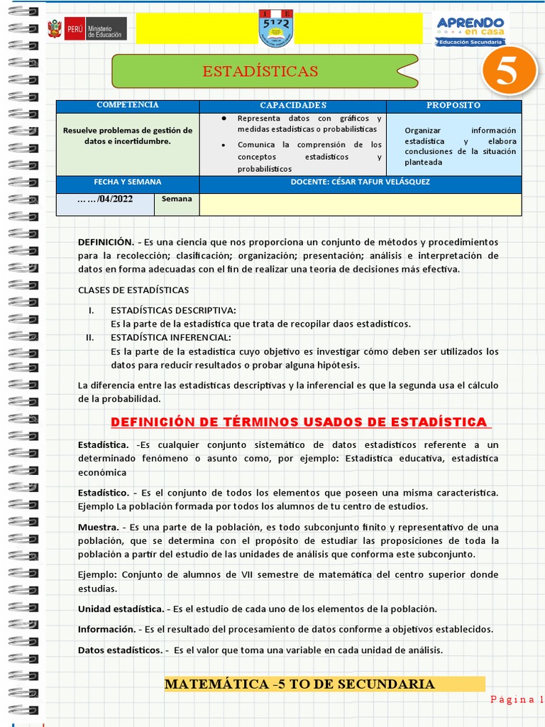 Estadística para 5to de Secundaria | PDF | Estadísticas | Probabilidad