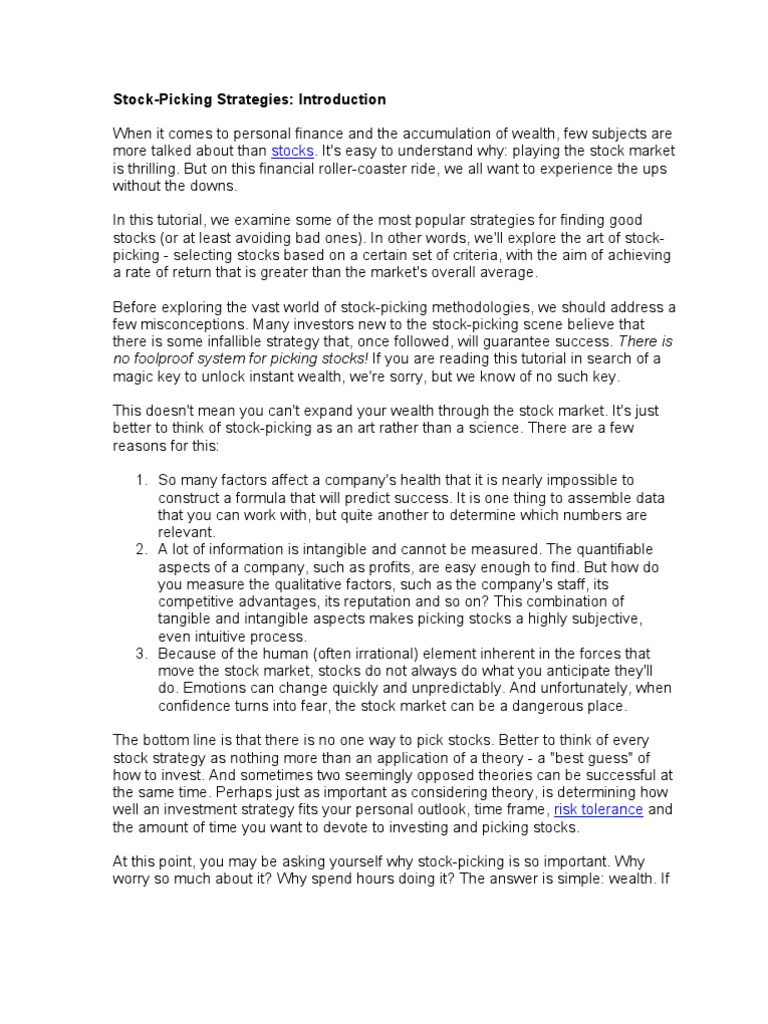 StockPicking Strategies Introduction Stocks PDF Value Investing