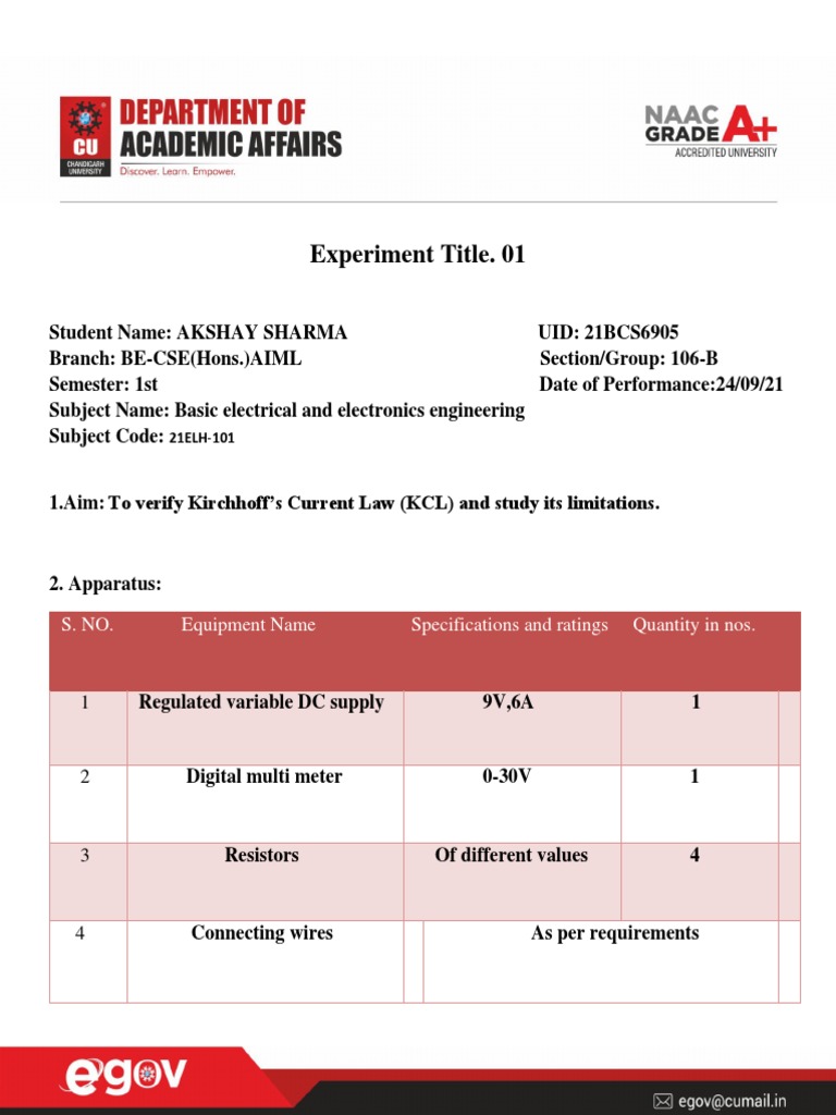 Beee Experiment 1.1 - (Akshay Sharma) | PDF | Electrical Network ...