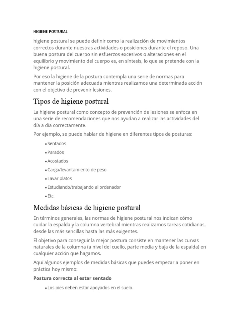 Guía de Higiene Postural | PDF | Dolor lumbar | Rodilla