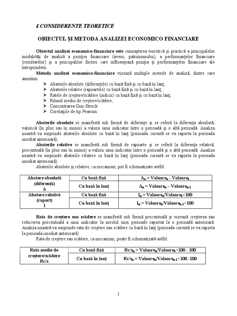 Obiectul Si Metoda Analizei Economico Financiare CURS PDF