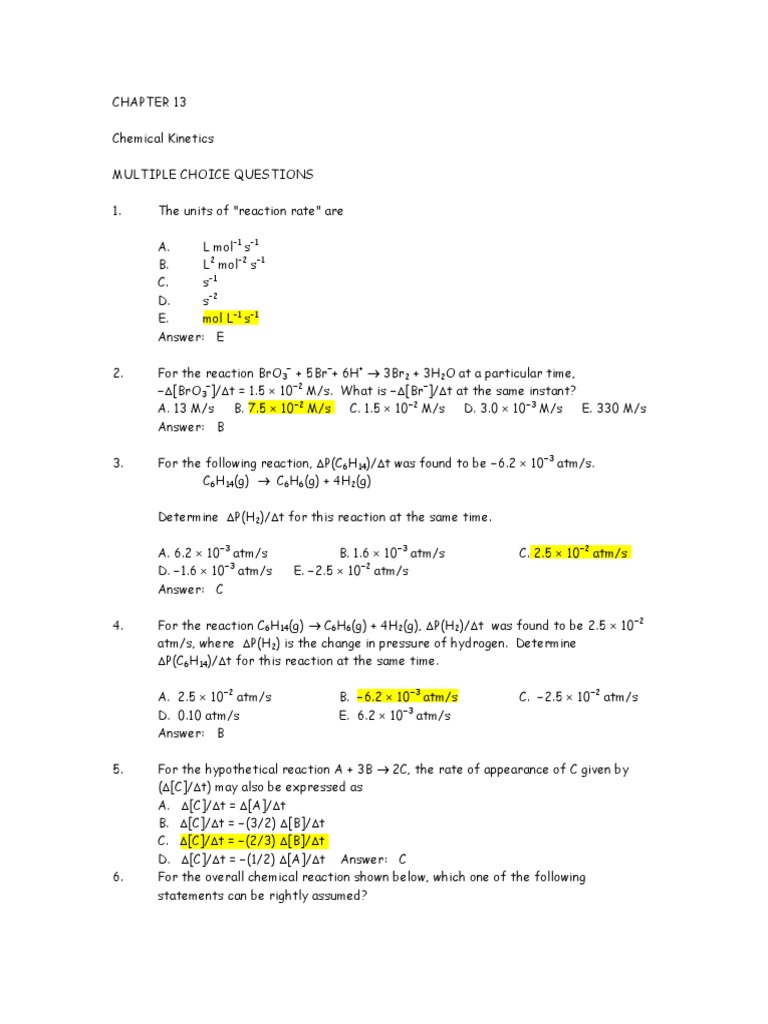 Chemical Kinetics MCQ Guide | PDF | Activation Energy | Reaction Rate
