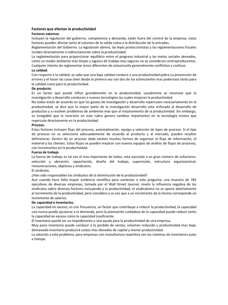Factores Que Afectan La Productividad Inventario