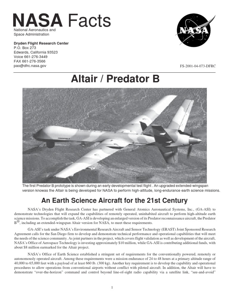NASA's Altair UAV for Earth Science | PDF | General Atomics Mq 1 ...