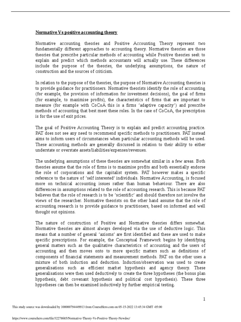 Normative vs Positive Accounting Theories | PDF | Theory | Hypothesis