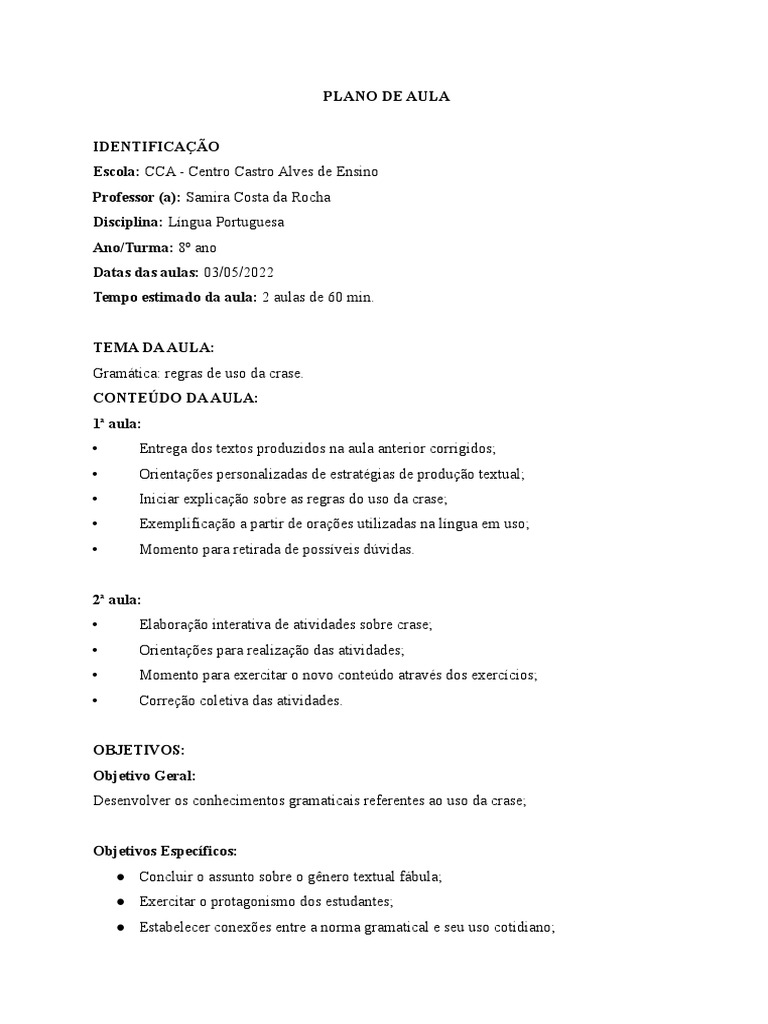 Plano de Aula 8º Ano - 03-05-2022 | PDF | Lição | Aprendizado
