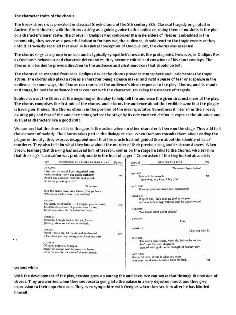 The Character Traits of The Chorus Oedipus Rex PDF Tragedy