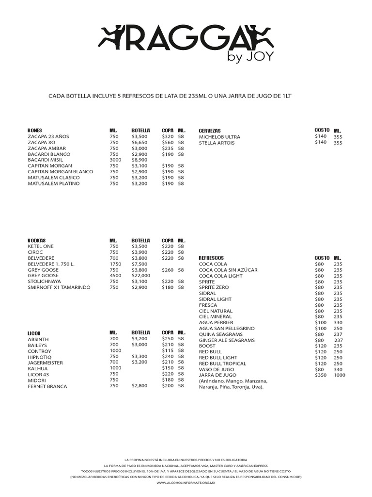 Menú Ragga | PDF | Bebidas Destiladas | Bebida