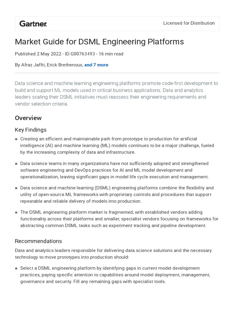 The 2022 Gartner Market Guide For DSML Engineering Platforms | PDF ...