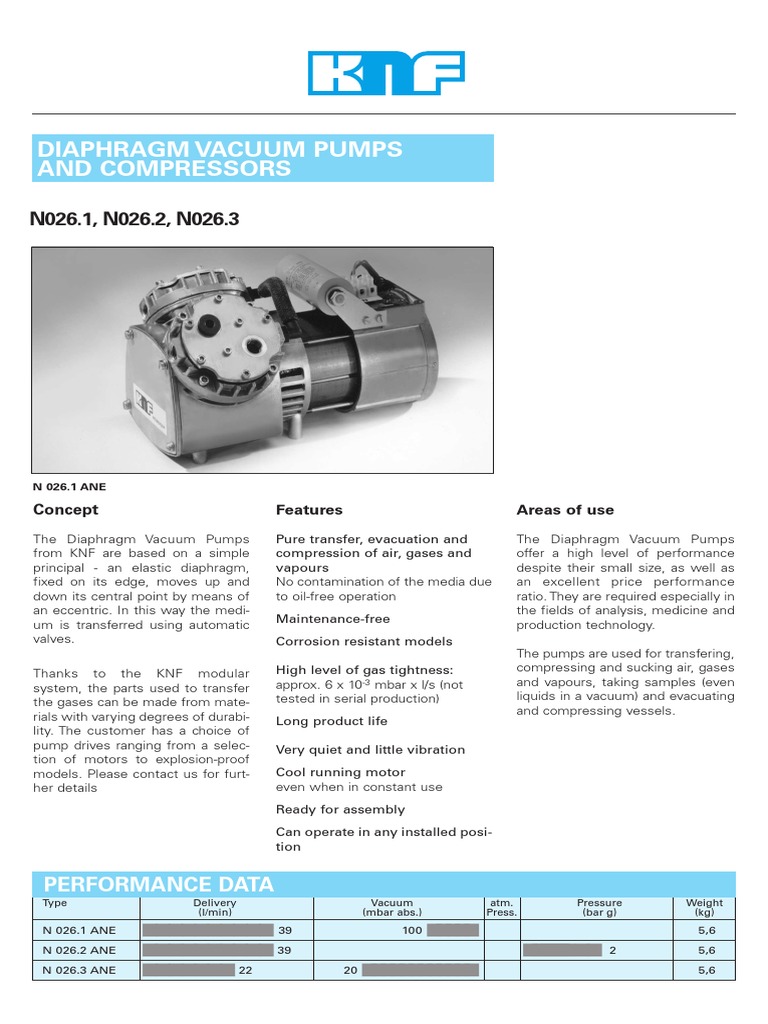 Diaphragm Vacuum Pumps and Compressors: Performance Data | PDF | Pump ...