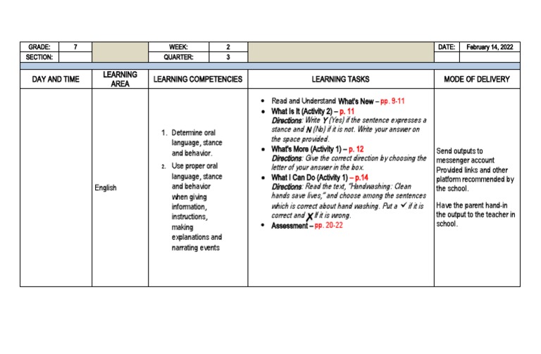 English 7 Week 2 Learning Tasks | PDF