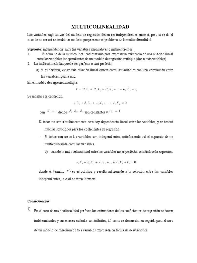 Definición de Multicolinealidad en Regresión | PDF | Multicolinealidad ...