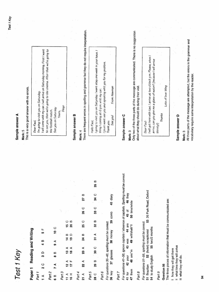 KET - CUP 3 Key | PDF