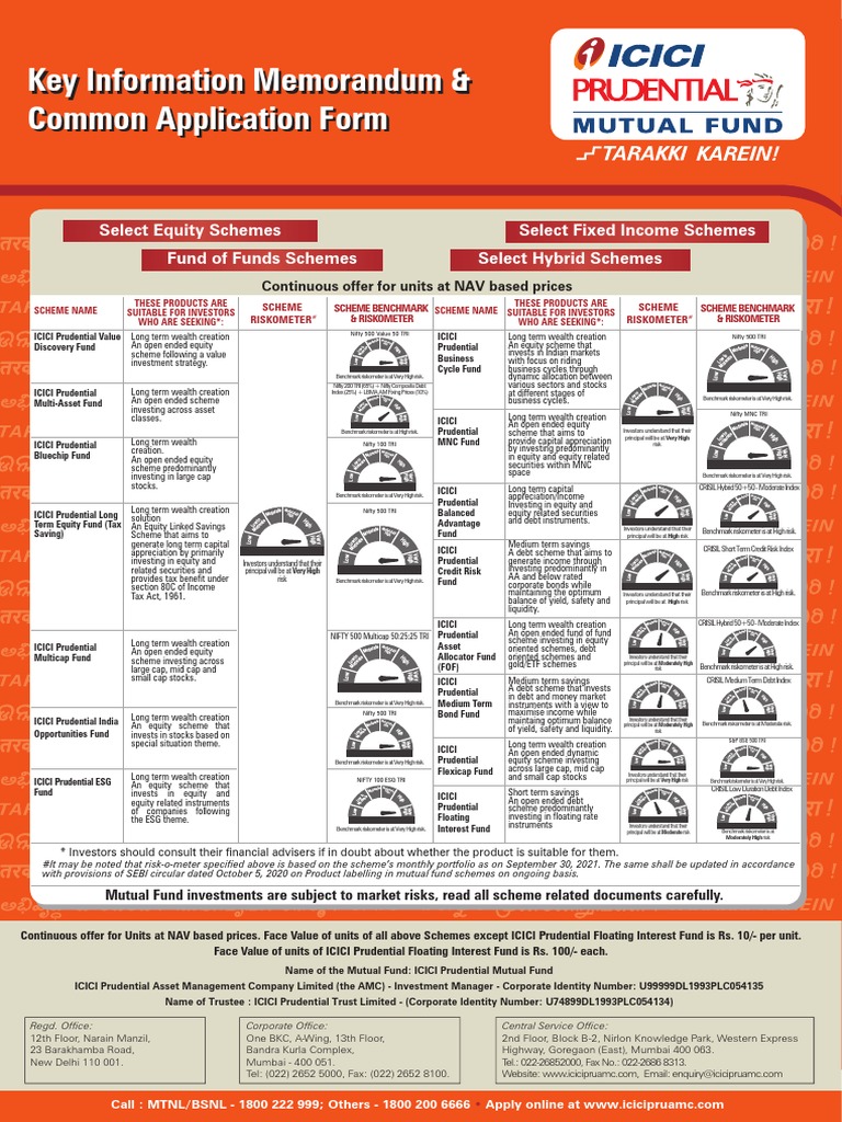 ICICI Prudential Mutual Fund Key Information Memorandum & Common Application Form Overview of