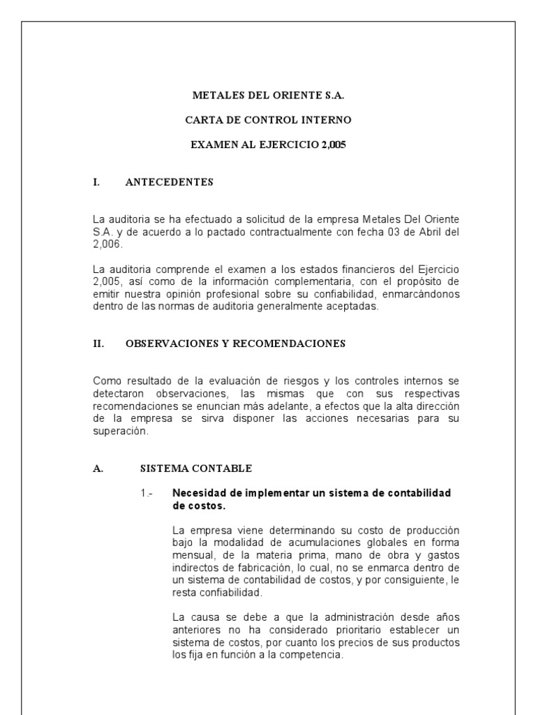 Carta Control Interno