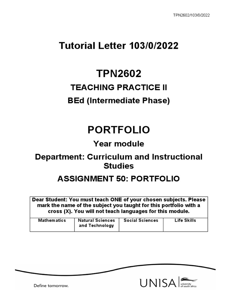 TPN2602 Teaching Practice Portfolio Guide | PDF | Teachers | Curriculum