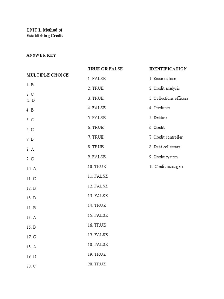 Unit 1 - Answer Key | PDF