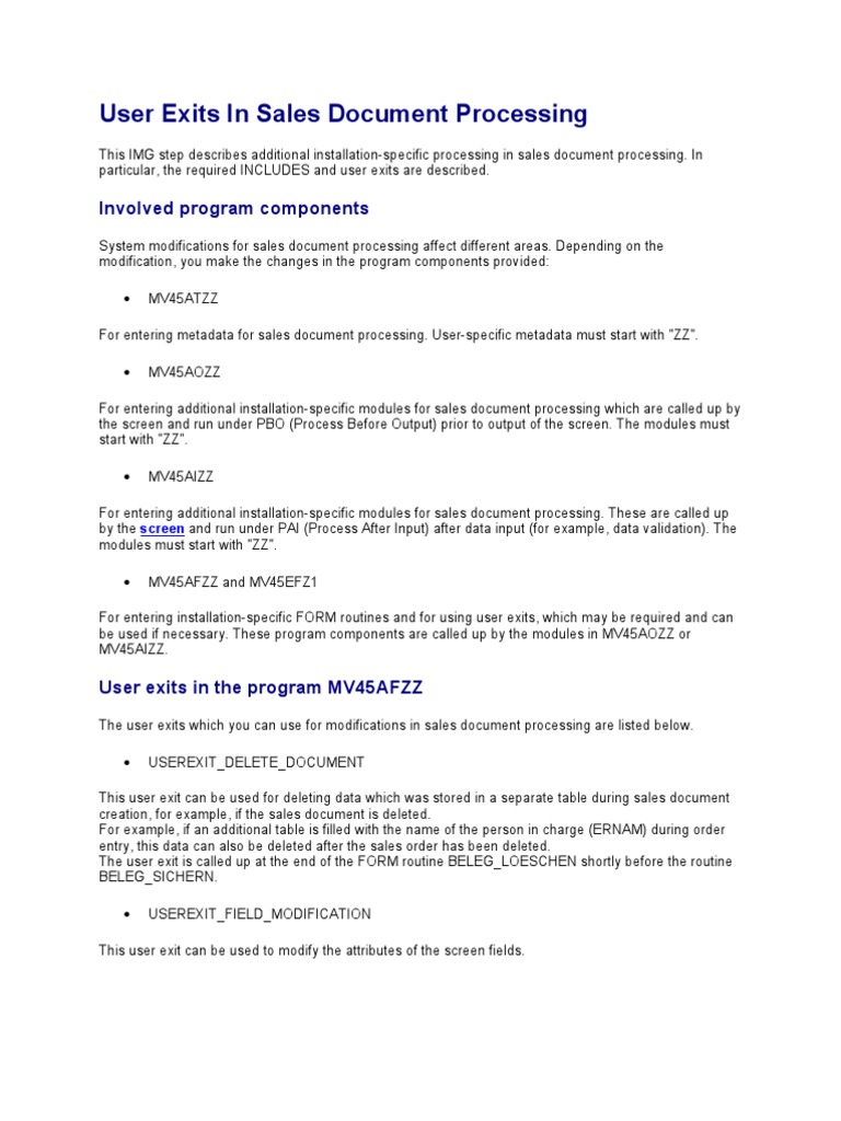 User Exits in Sales Document Processing | PDF | Pricing | Computing