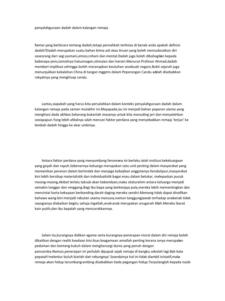 Penyalahgunaan Dadah Dalam Kalangan Remaja  PDF