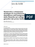 Modernità e Ortodossia: Strategie Di Conciliazione e Dissidenza Nell'insegnamento Della Filosofia Nei Collegi Gesuitici Del Primo Settecento