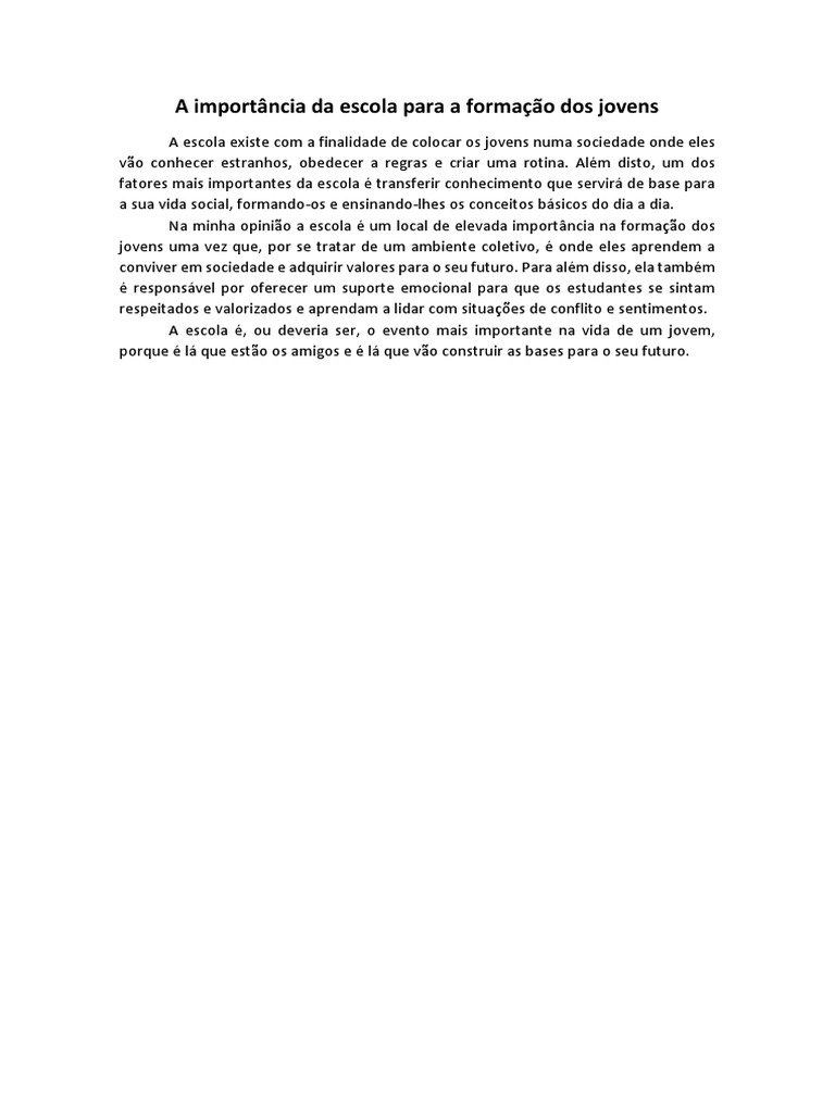 A Importância da Escola na Adolescência | PDF | Carreira e Crescimento ...