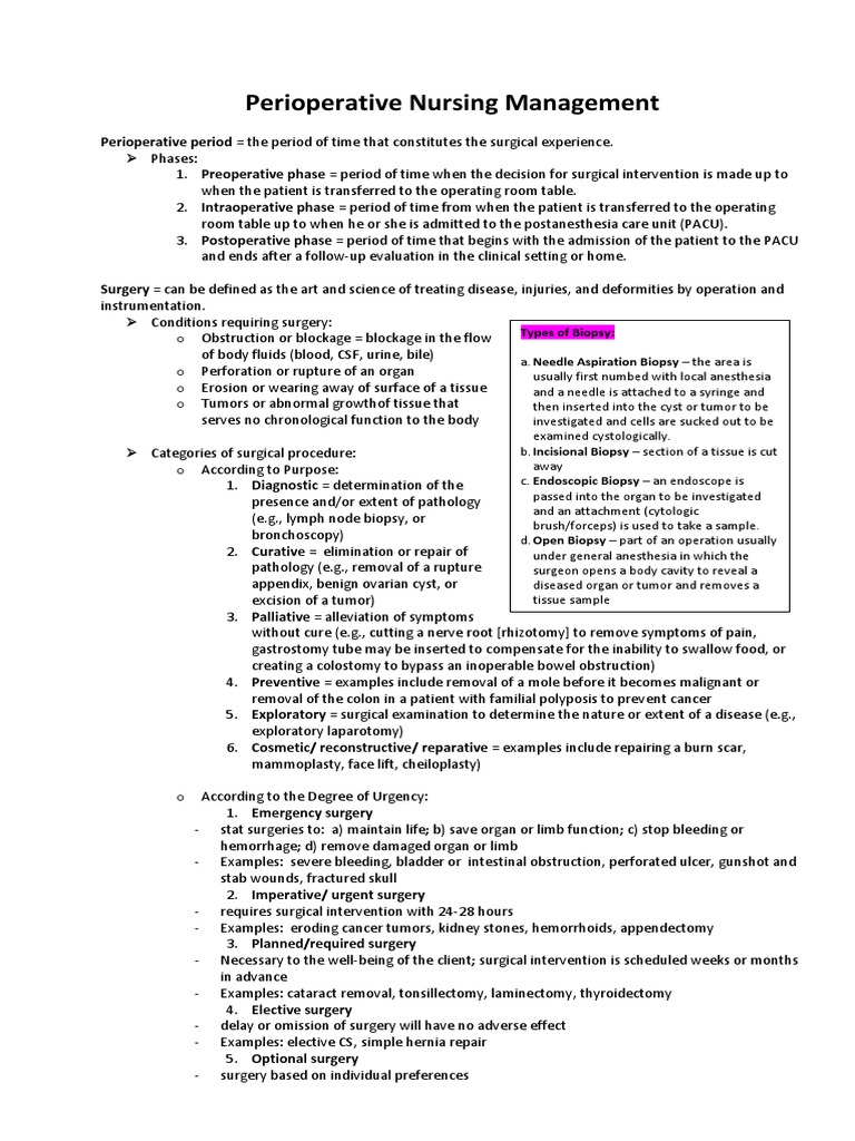 Perioperative Nursing Management Overview | PDF | Anesthesia | Surgery