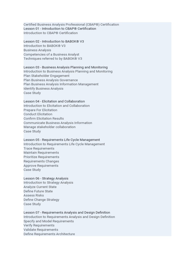 CBAP® Certification Course Overview | PDF | Business Analysis | Evaluation
