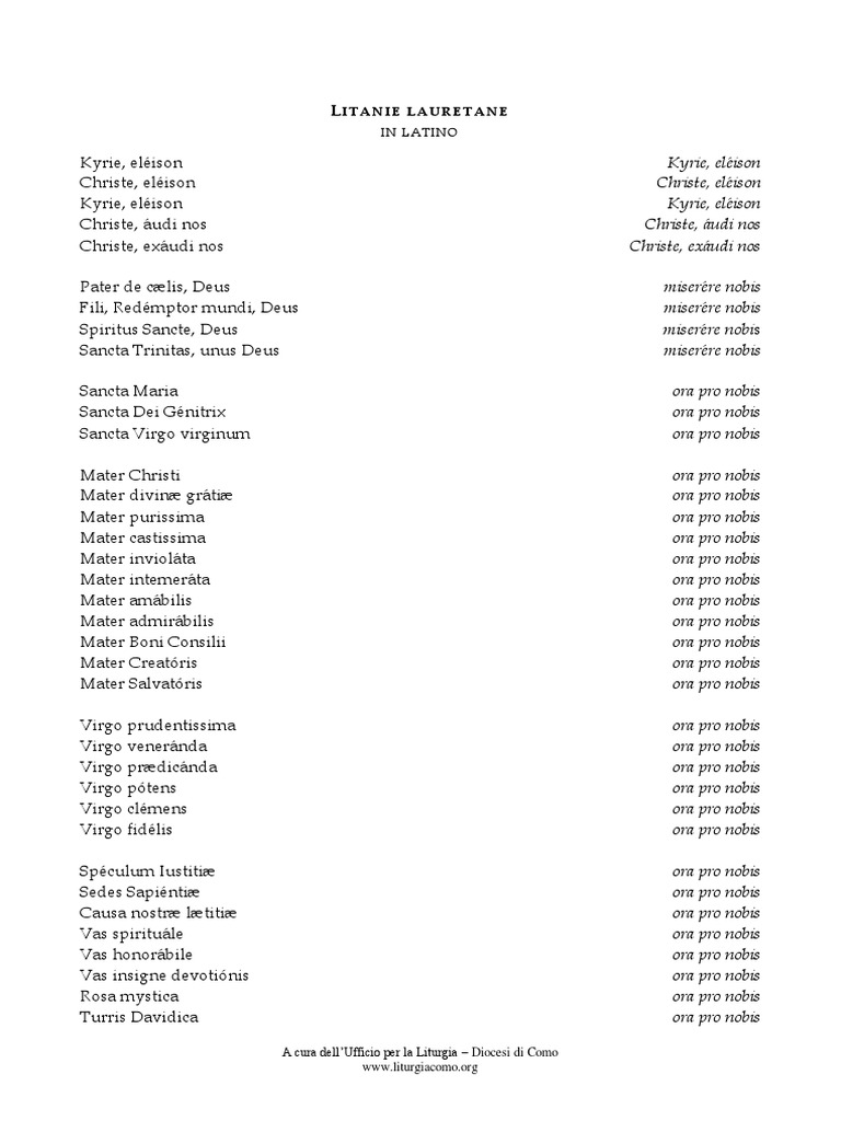 Litanie Lauretane In Latino Testo Litanie Lauretane in Latino | PDF | God | Catholic Liturgy