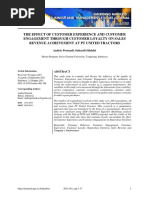 The Effect of Customer Experience and Customer Engagement Through Customer Loyalty On Sales Revenue Achievement at PT United Tractors