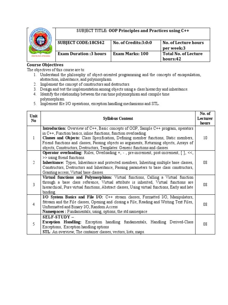 18CS42-OOPS - With - C++ - 2020-21 | PDF | Class (Computer Programming ...