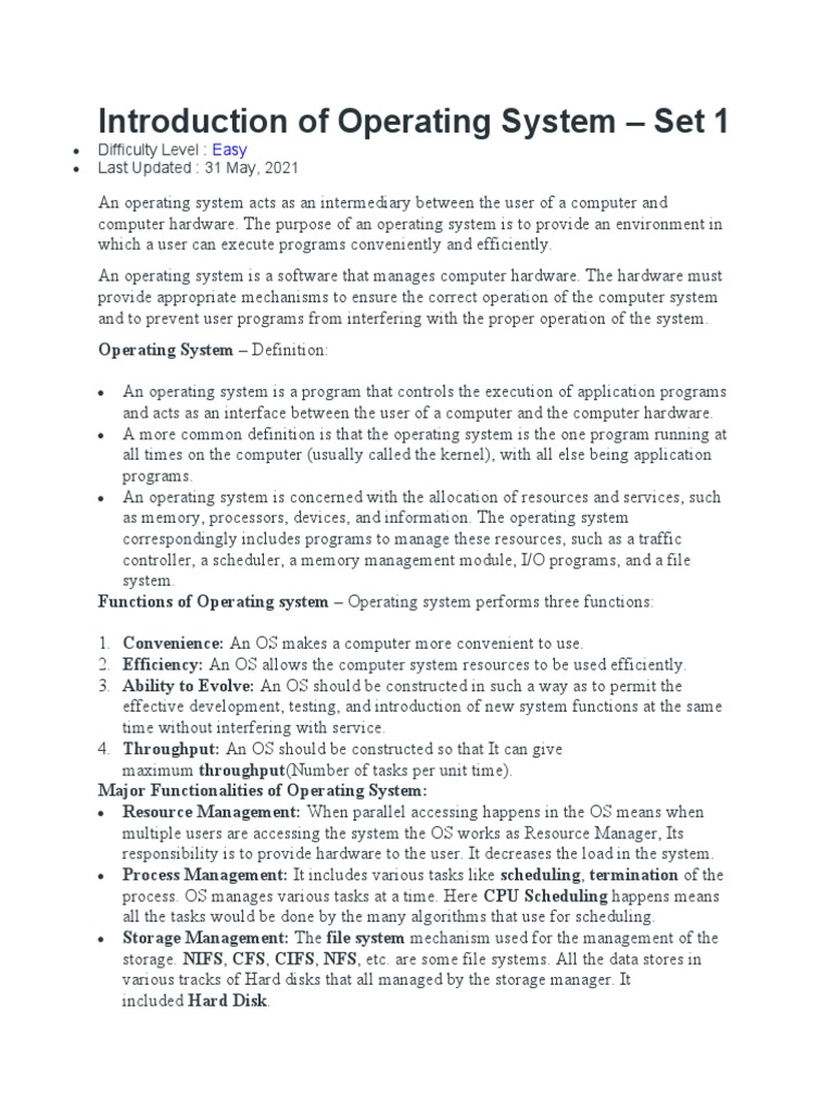 Introduction of Operating System | PDF | Operating System | Process ...