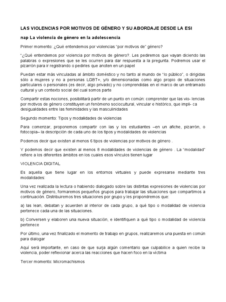 Las Violencias Por Motivos de Género y Su Abordaje Desde La Esi | PDF ...
