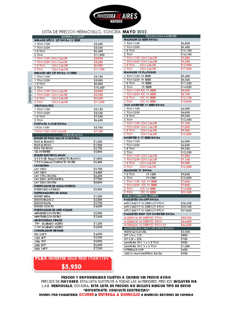 Lista de Precios Hermosillo Mayo 2022 PDF