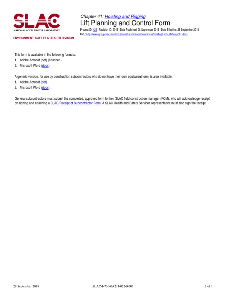 Lift Planning and Control Form | PDF | Gear